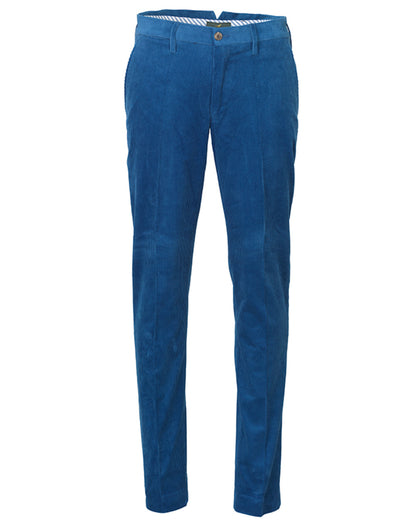 French Blue Laksen Mayfair Corduroy Trousers On A White Background 