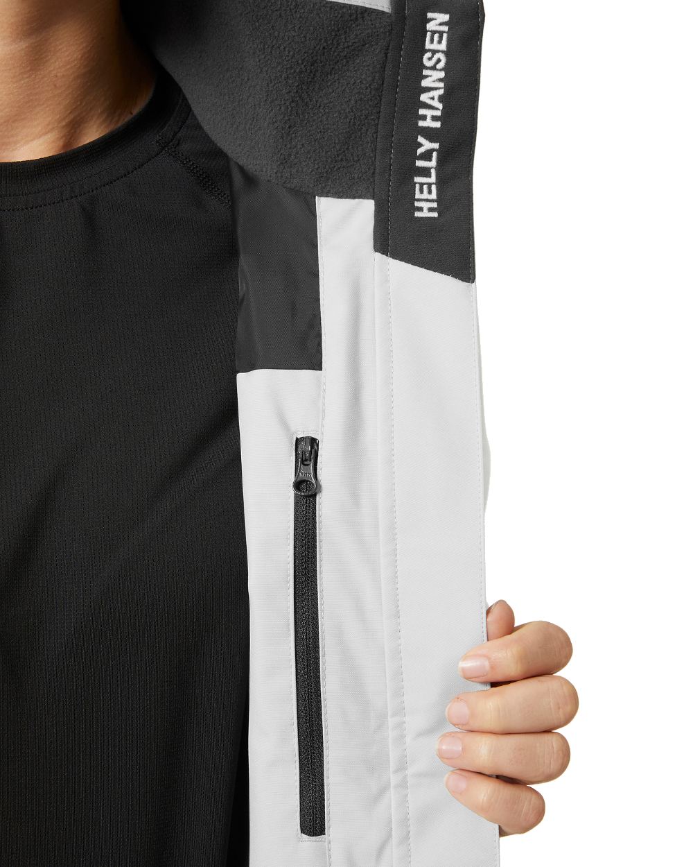 Grey Fog coloured Helly Hansen Womens Crew Sailing Jacket 2.0 on white background