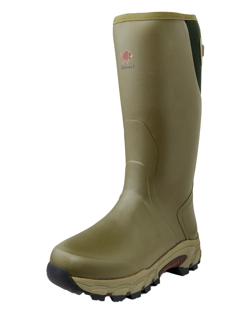 Olive coloured Gateway1 Pro Shooter 18" 7mm Wellingtons on White background