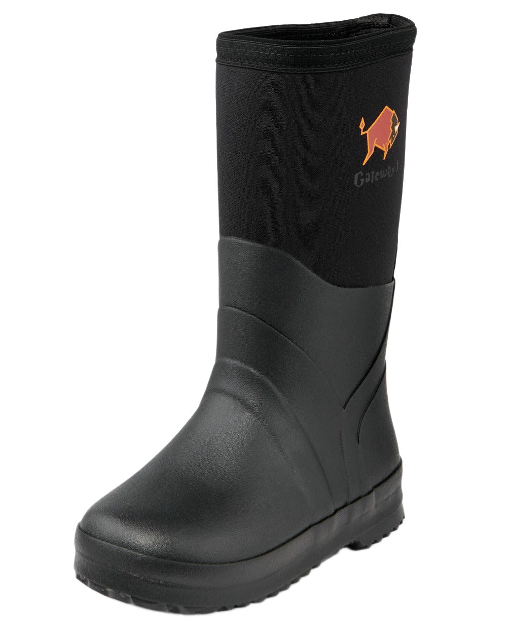 Black Coloured Gateway1 Wetland Master Kids 12 7mm Wellingtons on white background