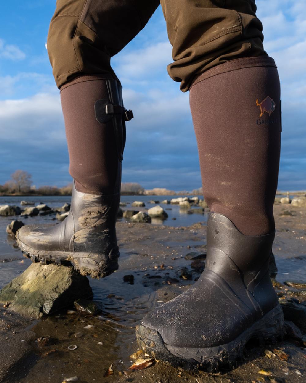 Dark Brown coloured Gateway1 Woodwalker Lady 17" 4mm Wellingtons on outdoor background