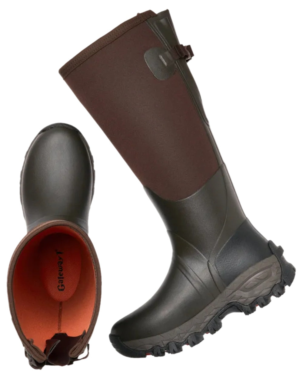 Dark Brown coloured Gateway1 Woodwalker Lady 17" 4mm Wellingtons on White background