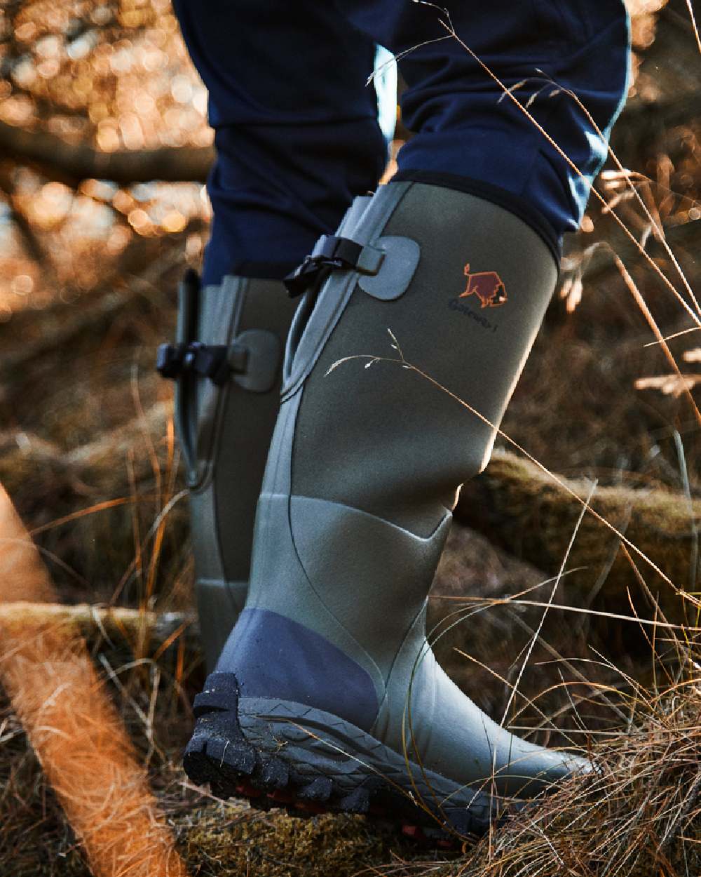 Khaki Coloured Gateway1 Woodwalker Wide 18" 4mm Wellingtons on outdoor background