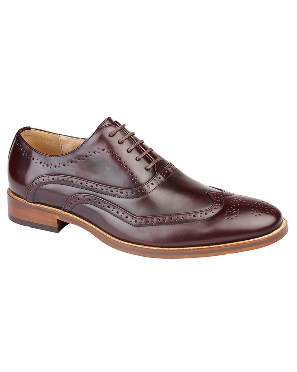 Oxblood coloured Goor Mens Burnished 5 Eye Wing Capped Brogue Oxford Shoes on white background