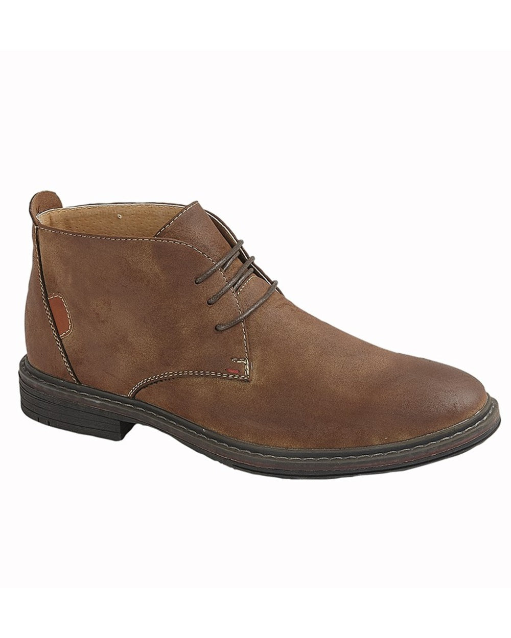 Tan coloured Goor Mens Synthetic Nubuck 3 Eye Desert Boots on white background