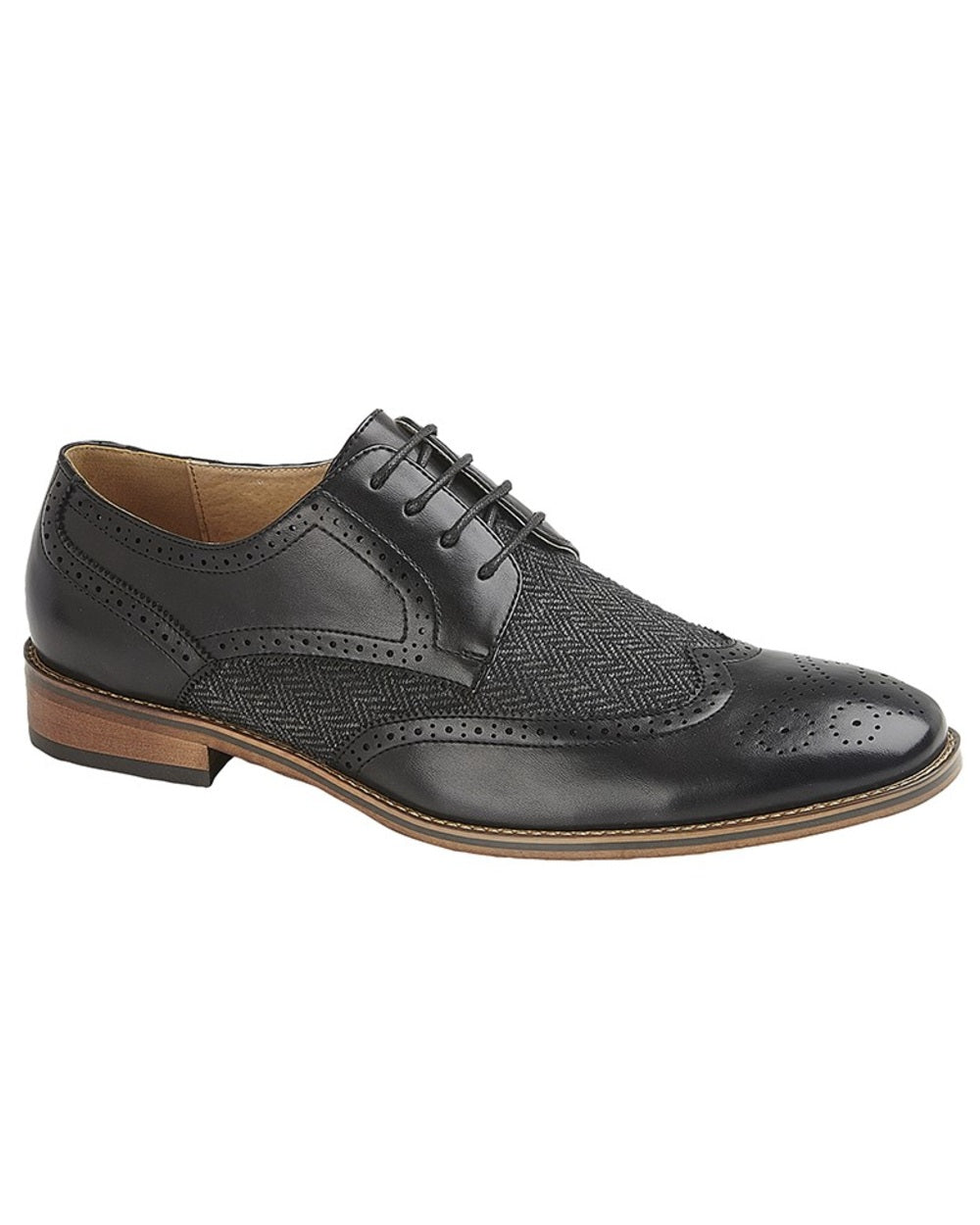 Black coloured Goor Mens Woven Textile 4 Eye Brogue Gibson Shoes on white background