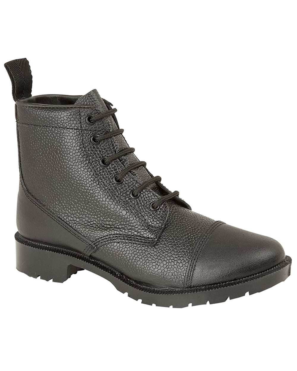 Grafters Black Grain Leather 6 Eye Cadet Boot with Smooth Leather Toe
