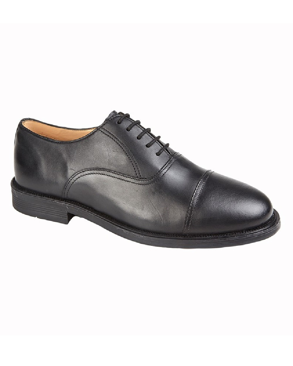 Black Leather coloured Grafters Capped Oxford Cadet Shoes on white background