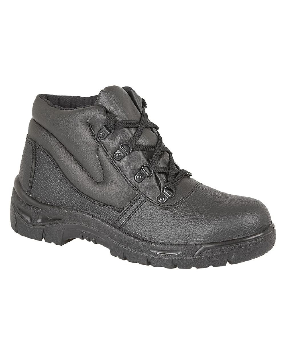 Black coloured Grafters Grain Leather Padded Ankle Toe Cap Safety Boots on white background