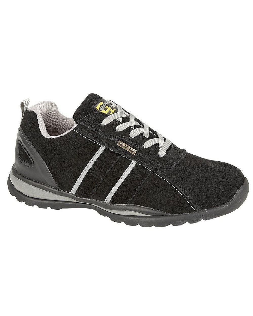 Black Grey coloured Grafters Safety Toe Cap Trainer Shoes on white background