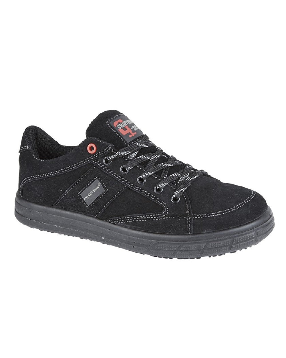 Black coloured Grafters Skate Type Toe Cap Safety Trainers on white background