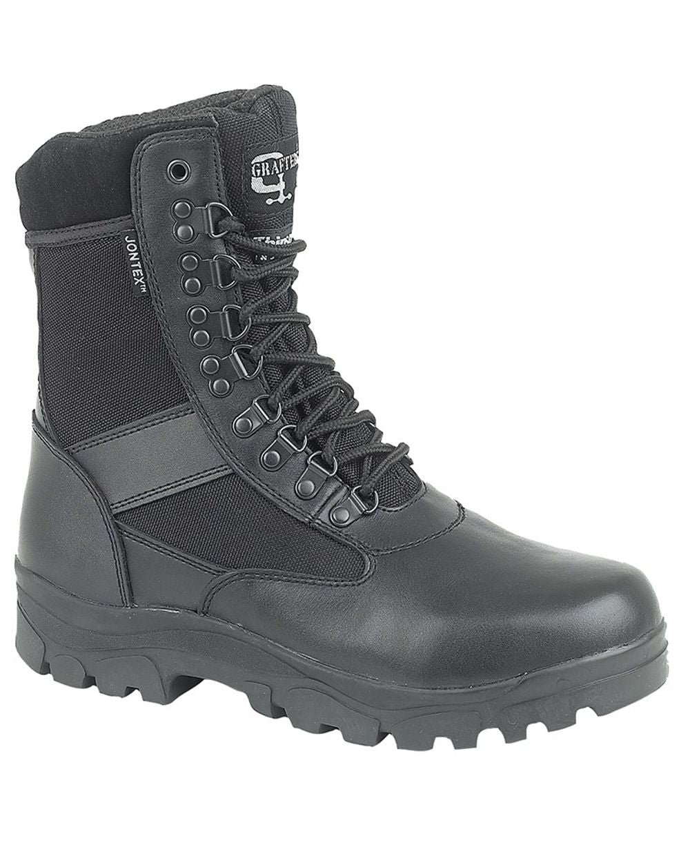 Black coloured Grafters Sniper Waterproof Combat Boots on white background