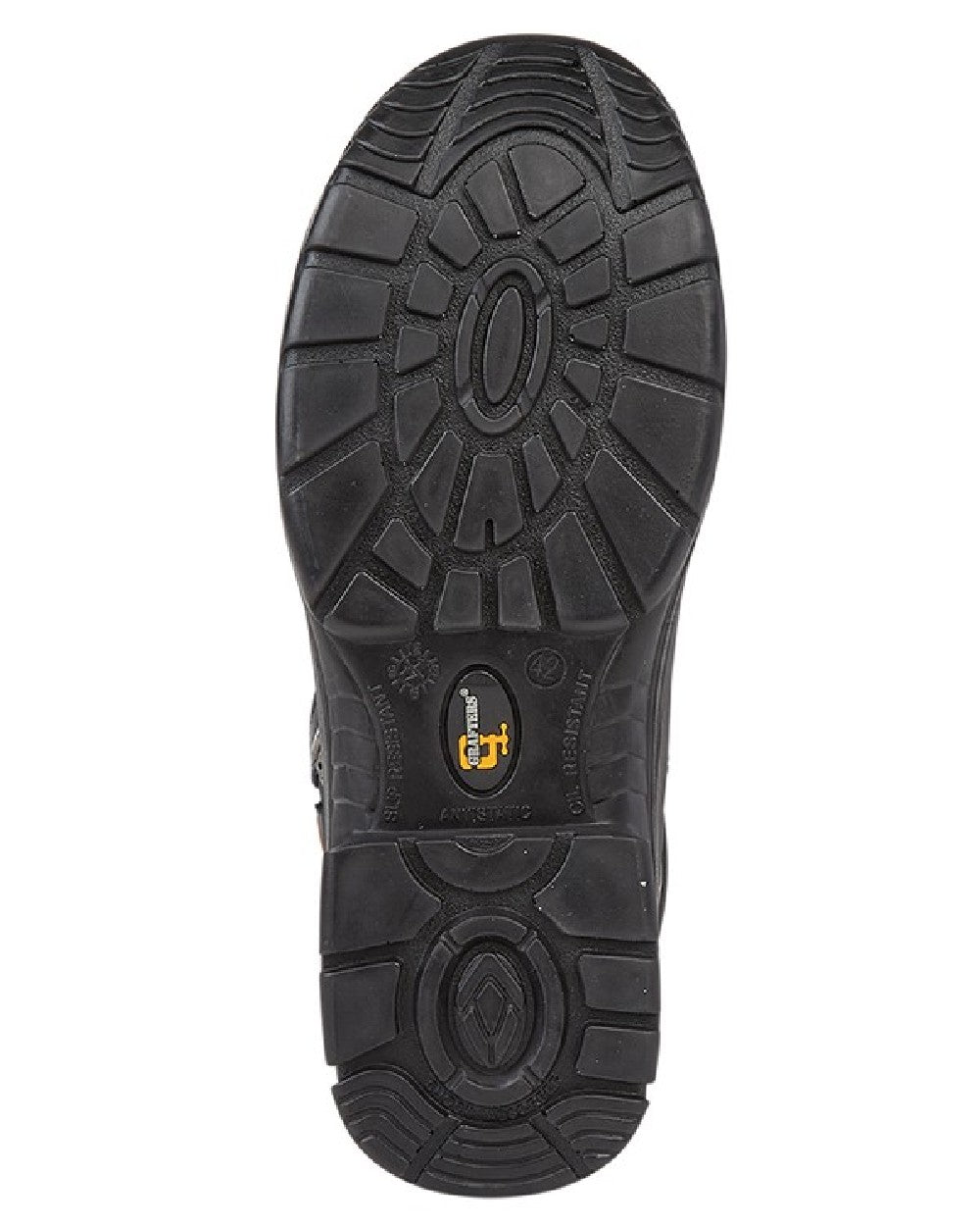 Black coloured Grafters Super Wide EEEE Fitting 7 Eyelet Safety Boots on white background