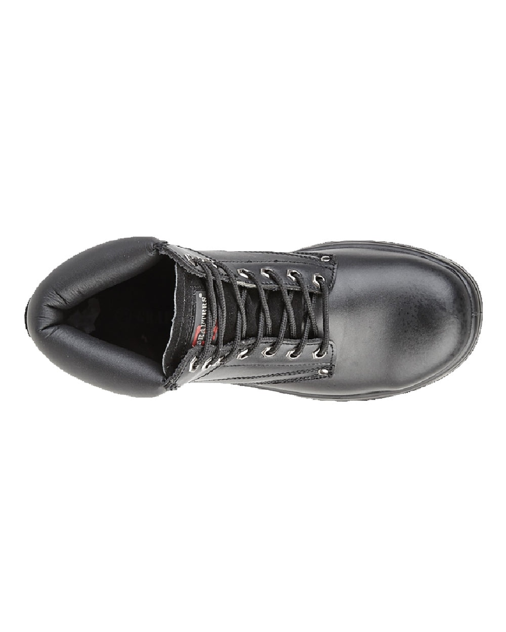 Black coloured Grafters Super Wide EEEE Fitting 7 Eyelet Safety Boots on white background