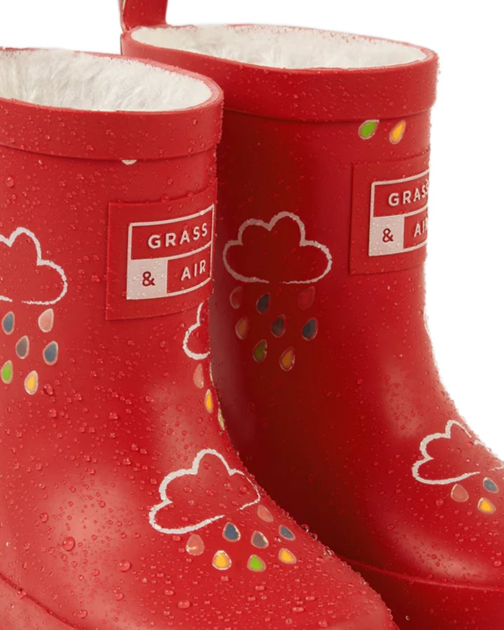 Ruby Red coloured Grass & Air Childrens Colour-Changing Wellies on white background