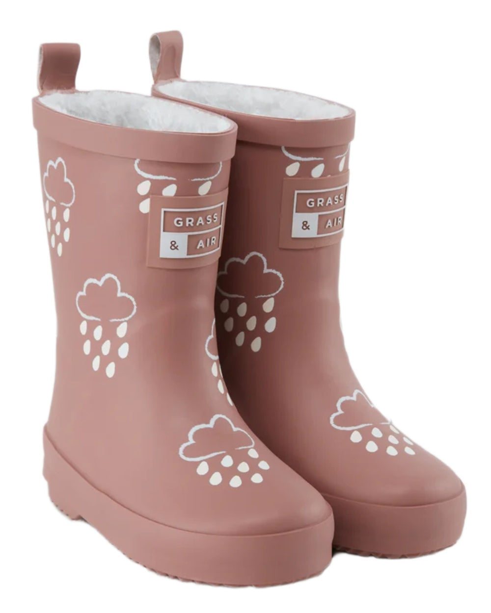 Rose coloured Grass & Air Childrens Colour-Changing Wellies on white background