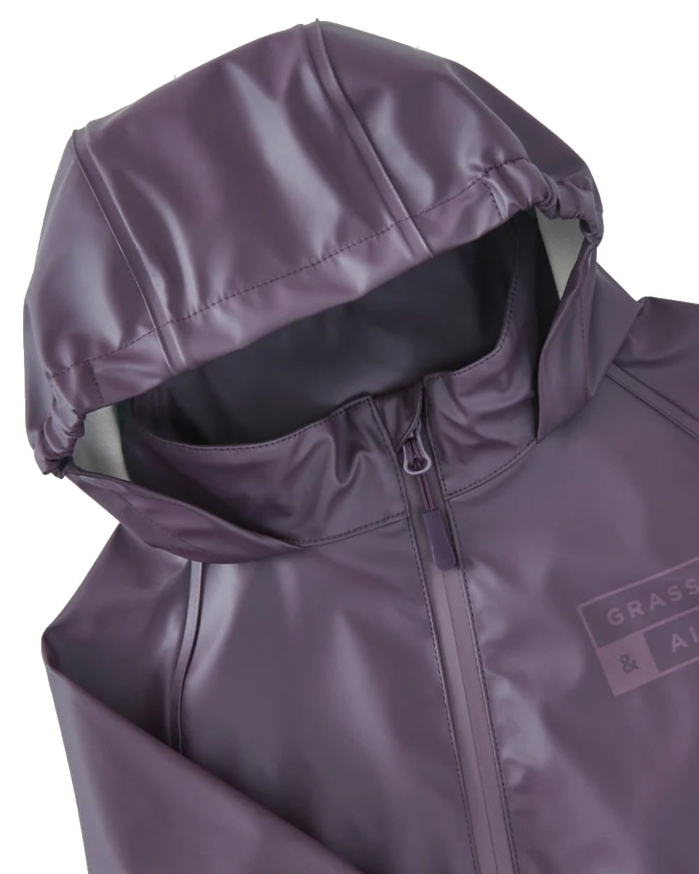 Amethyst Purple coloured Grass & Air Childrens Puddle Suit on white background