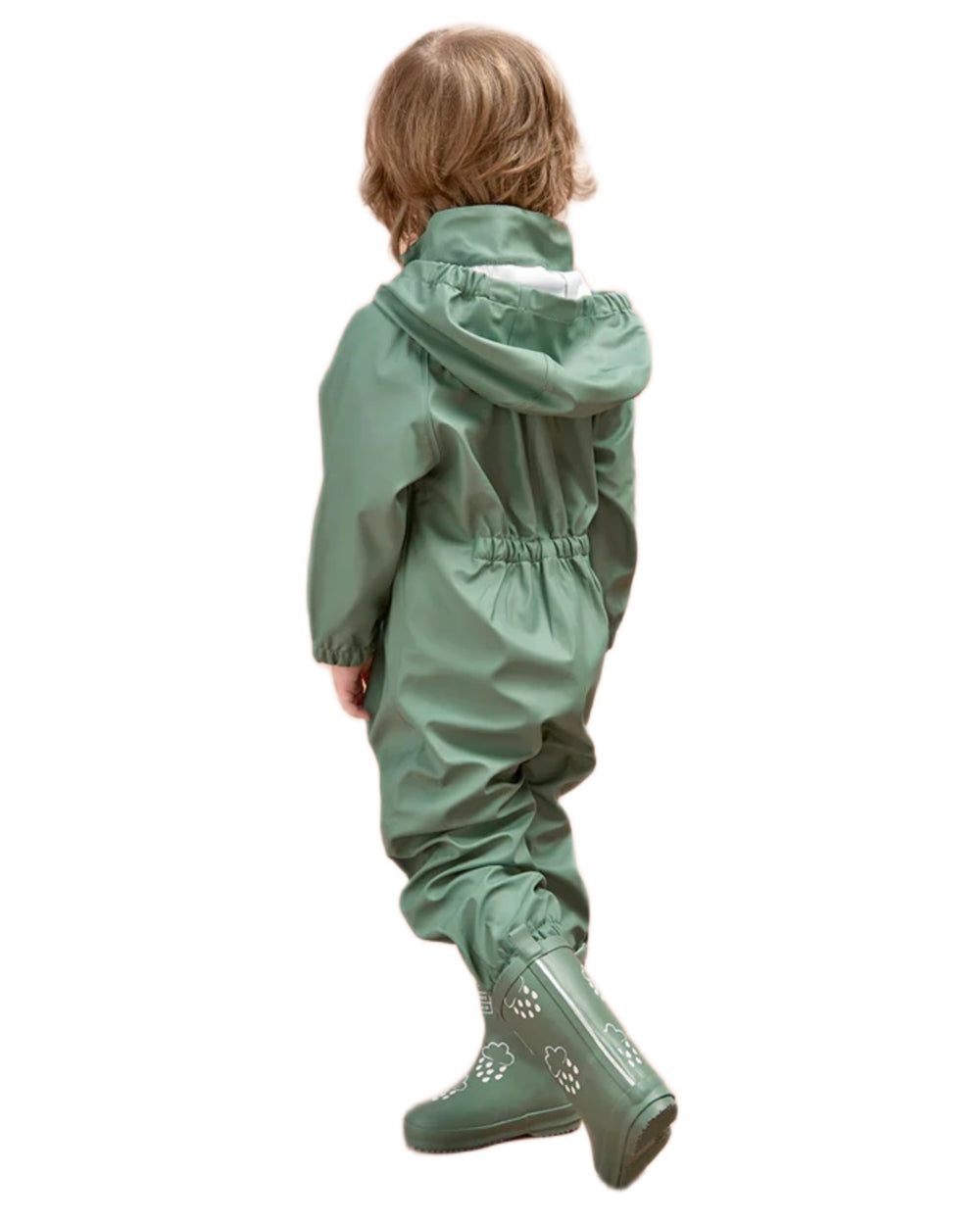 Khaki Green coloured Grass & Air Childrens Puddle Suit on white background
