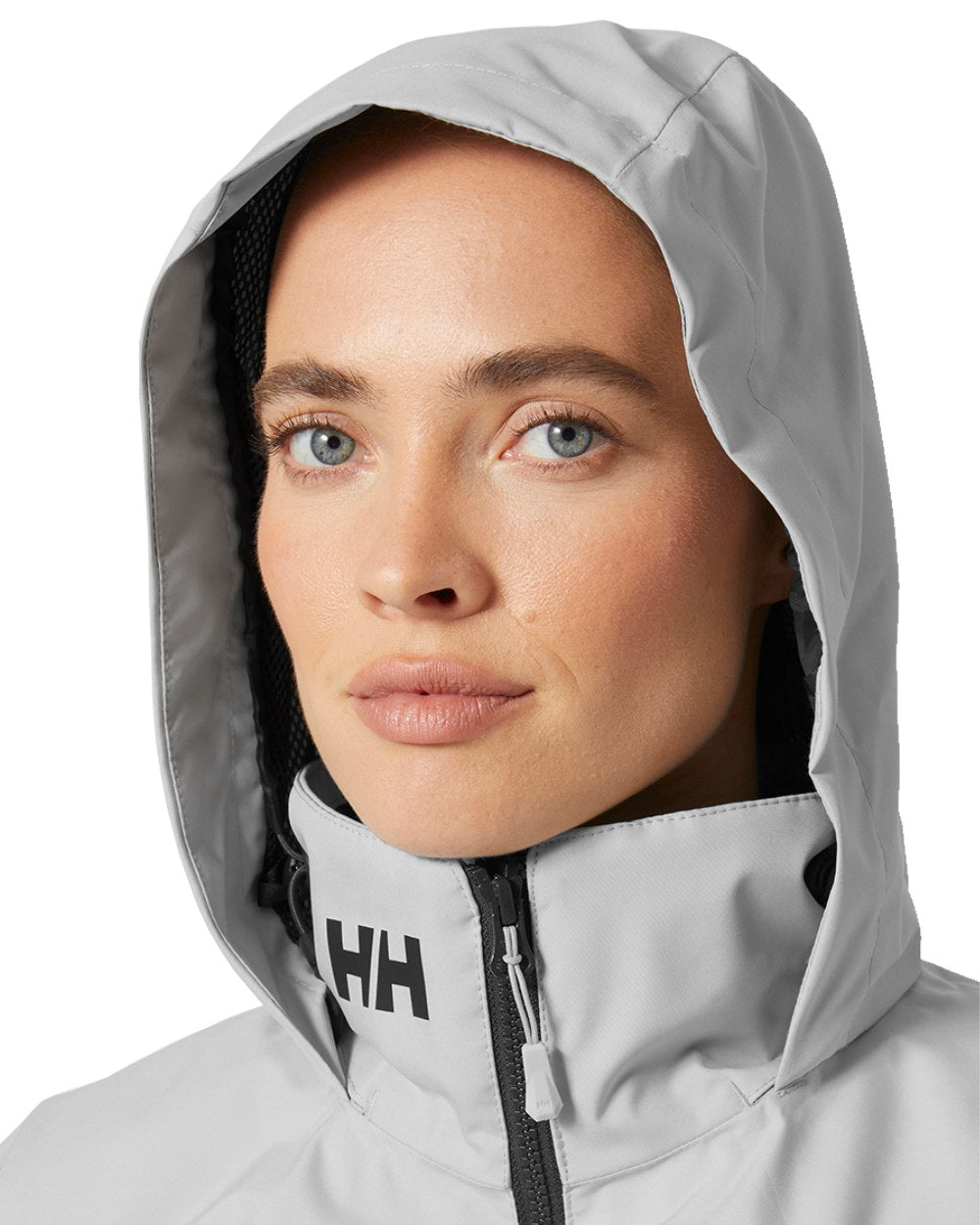 Grey Fog Coloured Helly Hansen Womens Crew Hooded Midlayer Sailing Jacket 2.0 On A White Background 