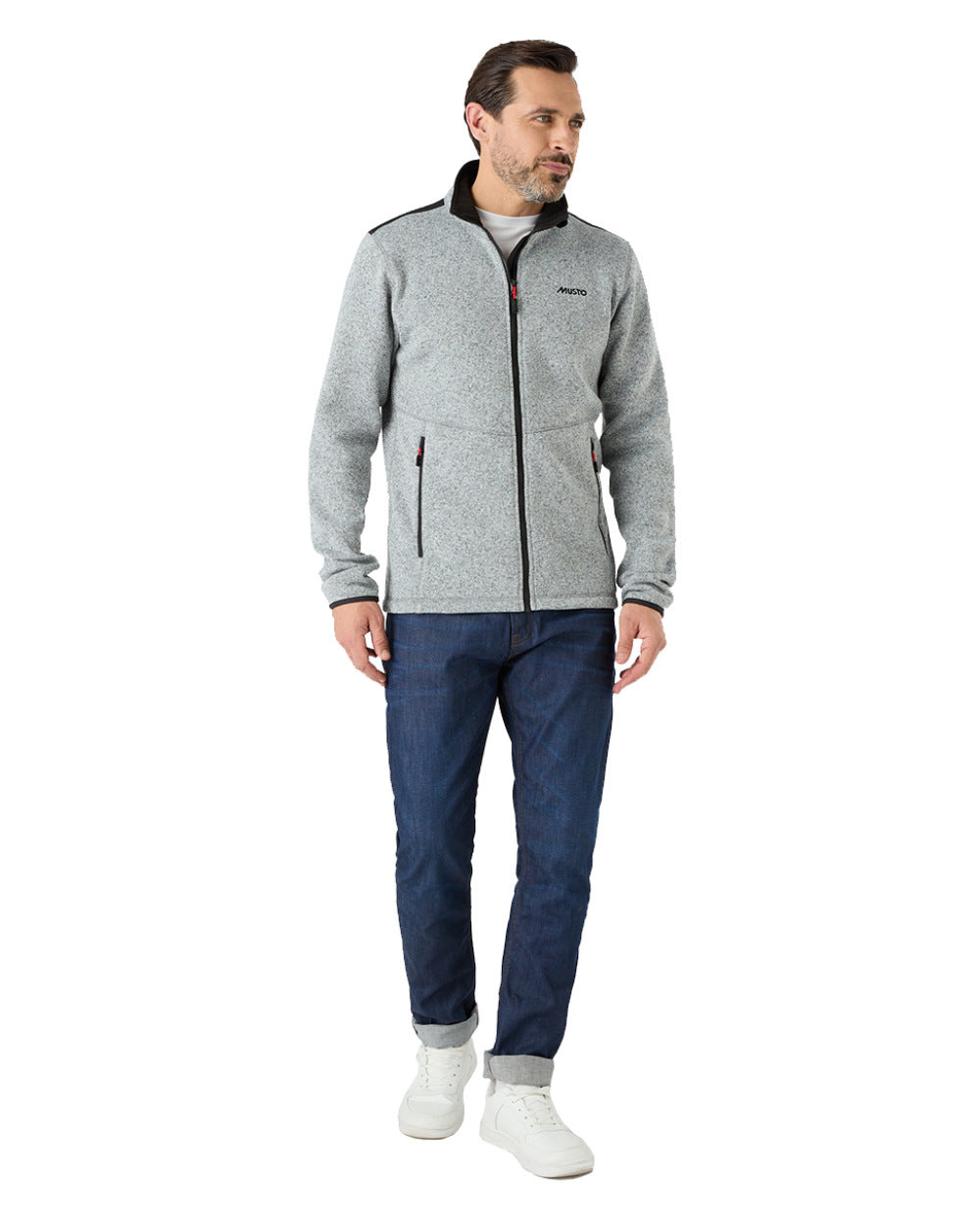 Grey Melange Coloured Musto Mens Knitted Fleece On A White Background