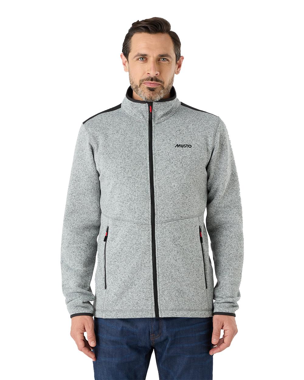 Grey Melange Coloured Musto Mens Knitted Fleece On A White Background