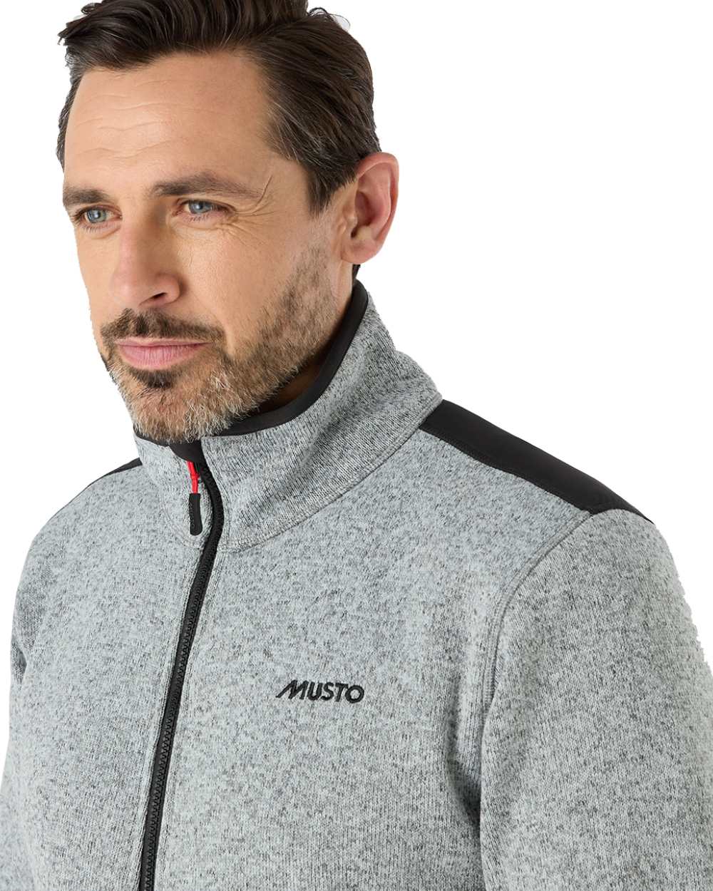 Grey Melange Coloured Musto Mens Knitted Fleece On A White Background
