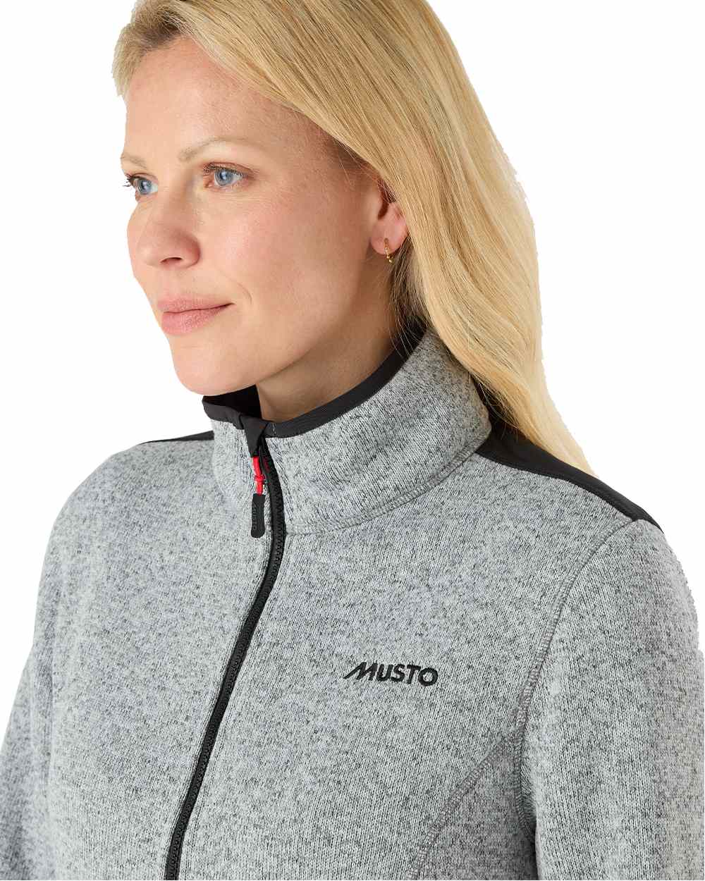 Grey Melange Coloured Musto Womens Knitted Fleece On A White Background 