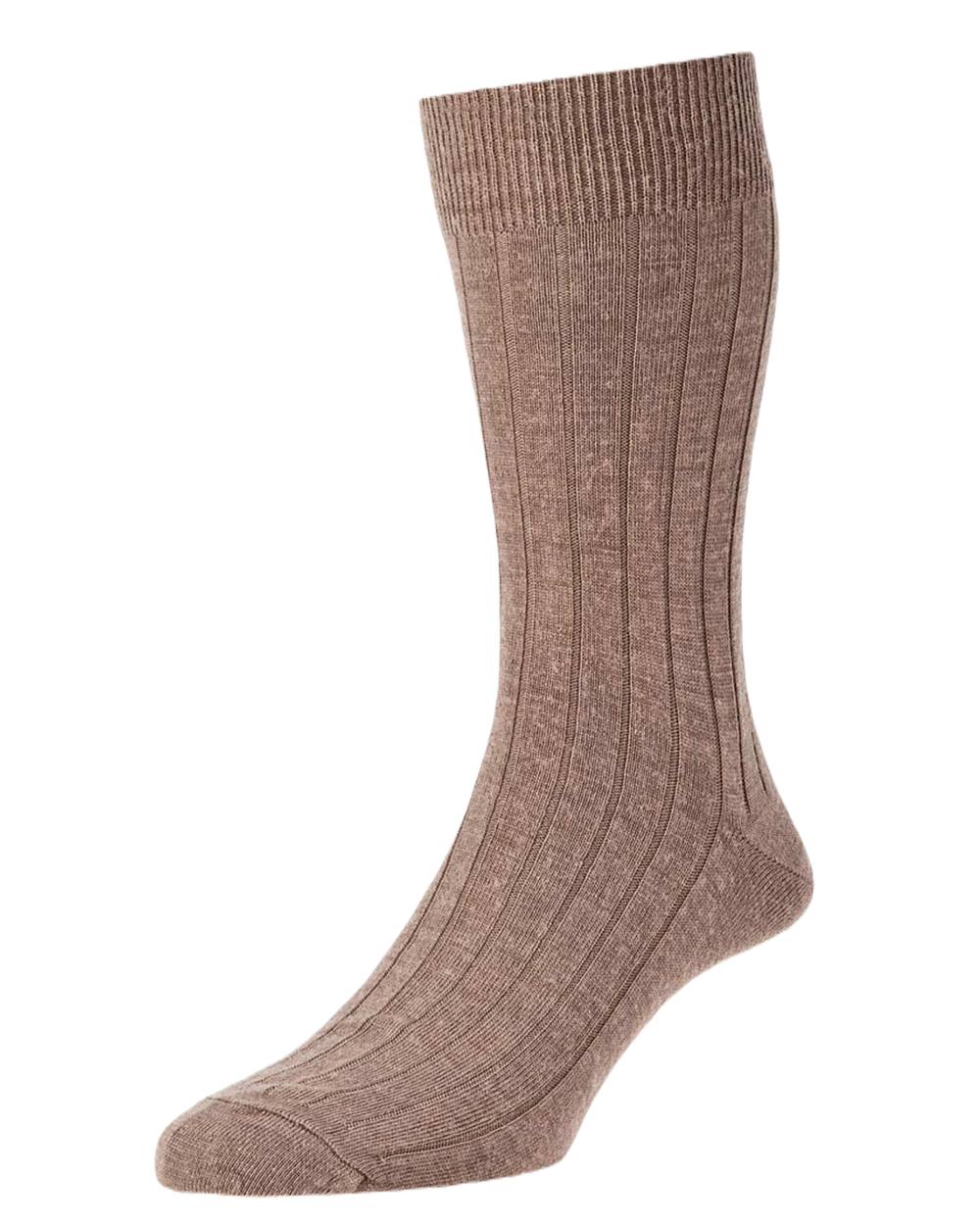 Taupe Coloured HJ Hall Broad Rib Socks on white background