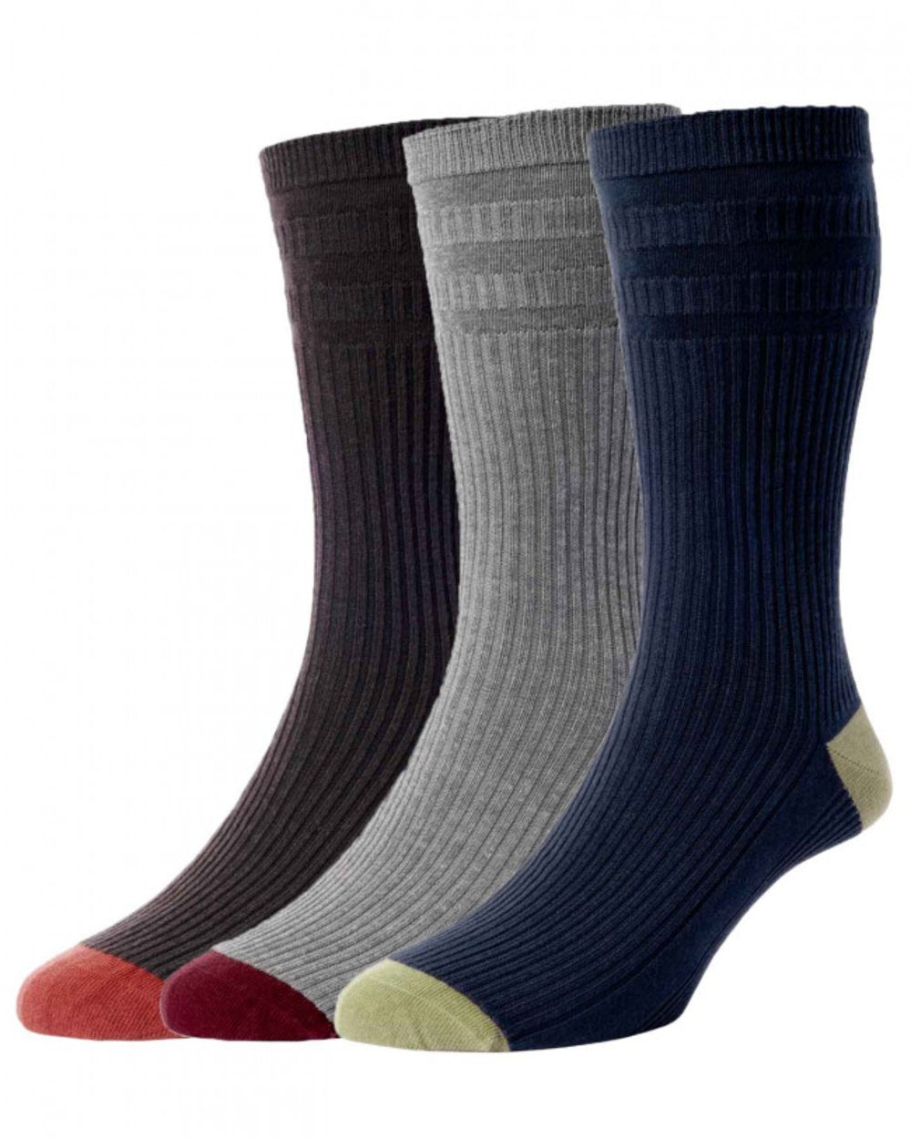 Mutli Mix coloured HJ Hall Contrast Heel And Toe Cotton Softop 3 Pair Pack on white background