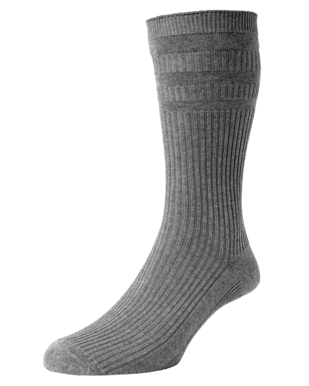 Mid Grey Melange coloured HJ Hall Cotton Extra Wide Softop Socks on white background