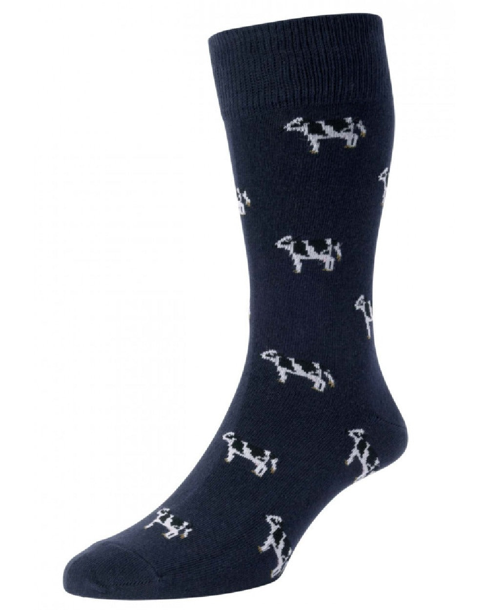Navy coloured HJ Hall Cow Cotton Rich Socks on white background