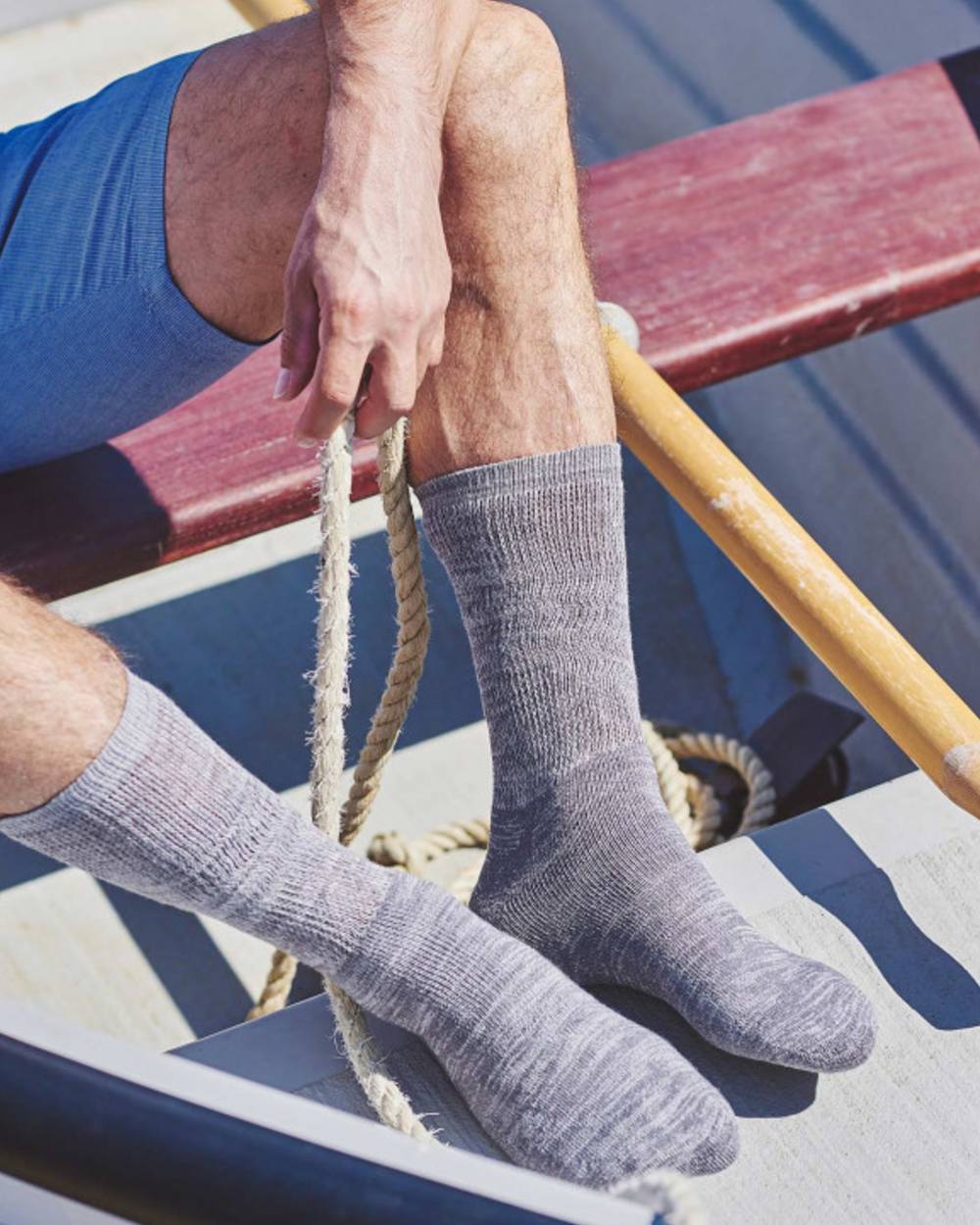 Mid Grey Silver coloured HJ Hall Diabetic Lightweight Cotton Socks on boat background