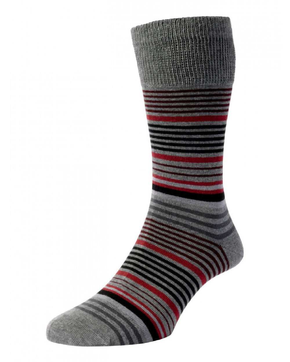 Light Grey coloured HJ Hall Graduated Stripe Comfort Top Socks on white background