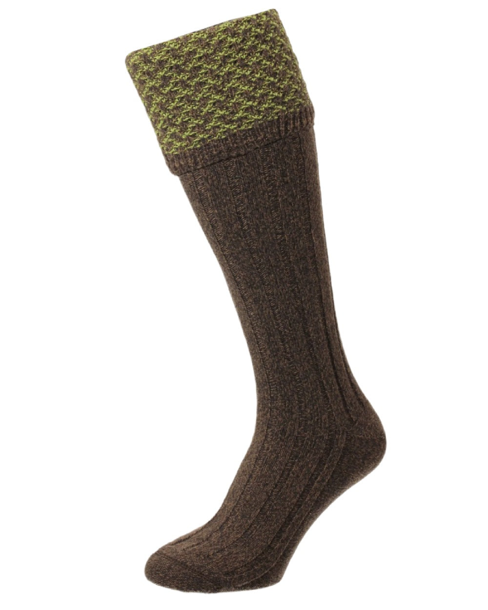 Conker Marl coloured HJ Hall Hatfield Shooting Sock Textured Top on white background