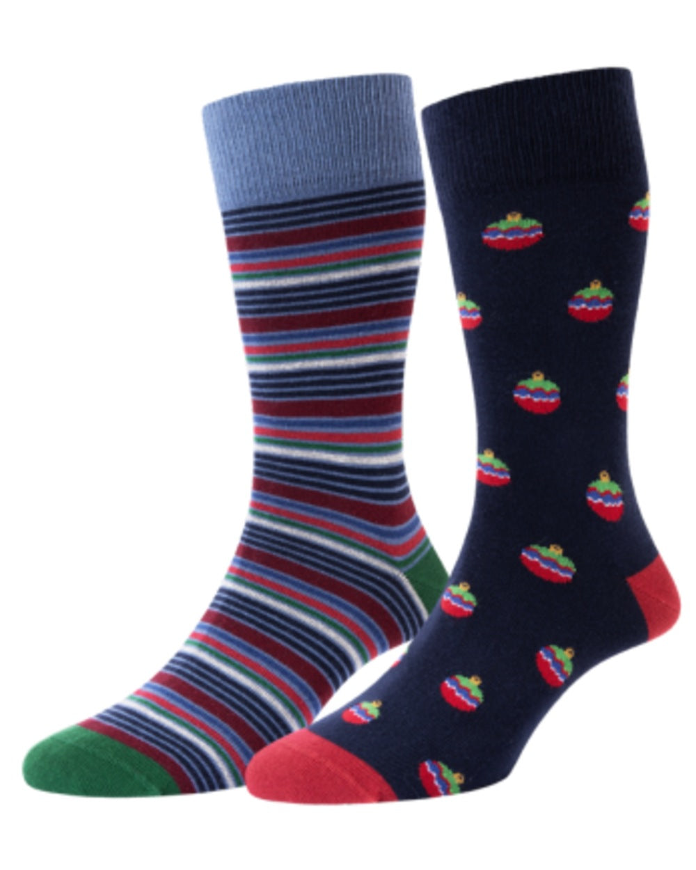 Navy Red Mix coloured HJ Hall Mens Christmas Decorations Motif Cotton Rich Socks 2 Pair Pack on white background