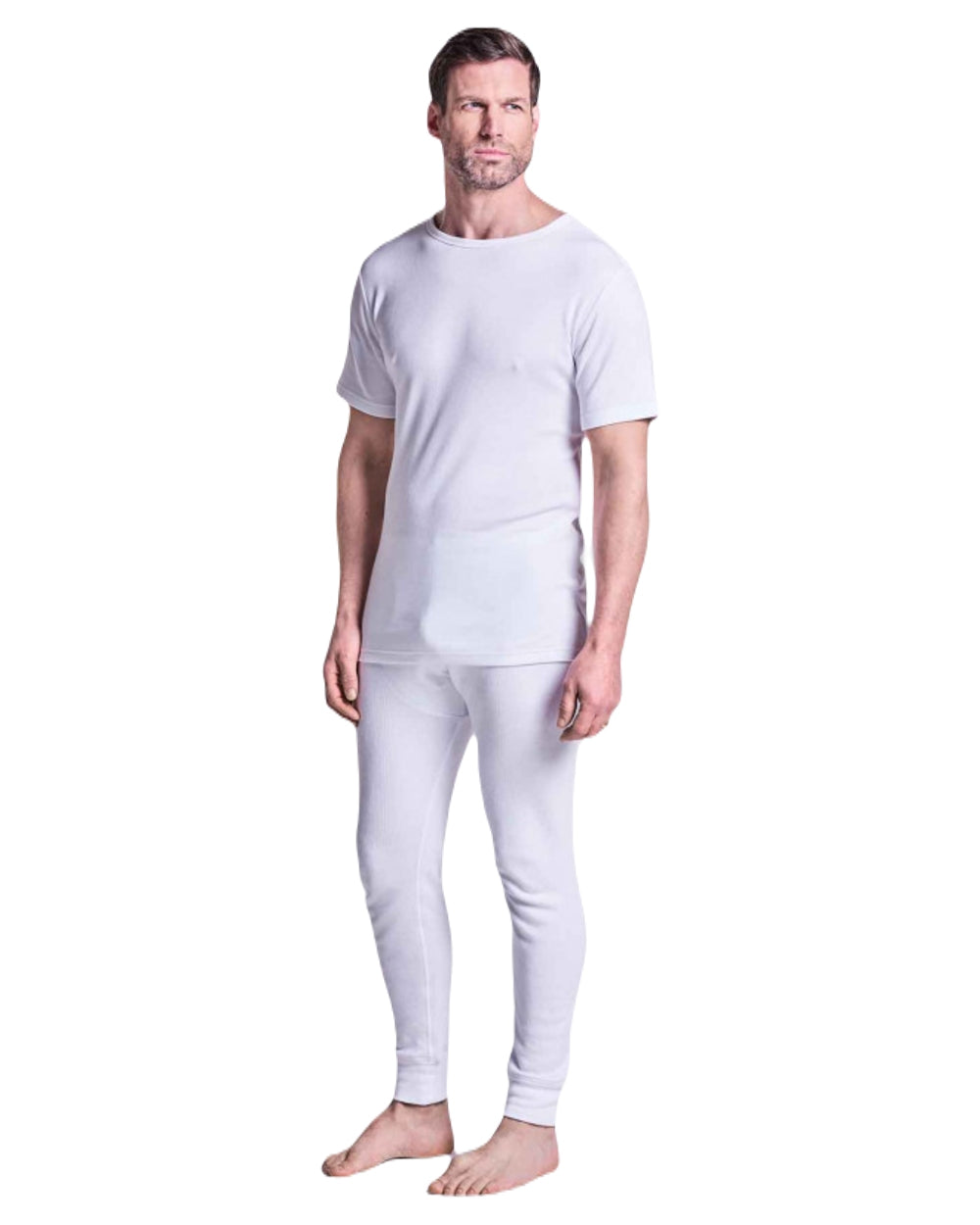 White coloured HJ Hall Mens Cotton Rich Thermal T-shirt on white background