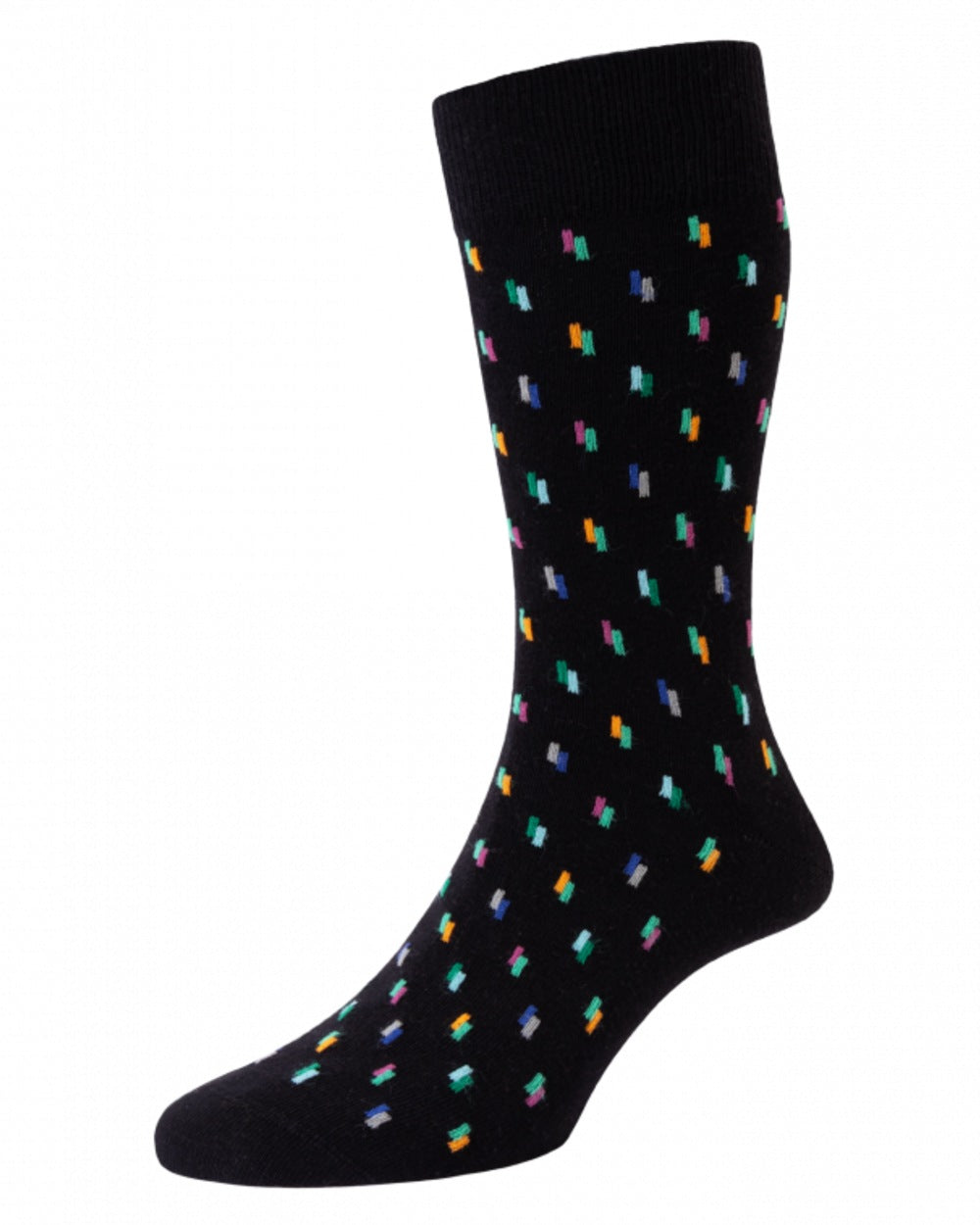 Black Grey Mix coloured HJ Hall Mens Dash & Stripe Cotton Rich Socks 3 Pair Pack on white background
