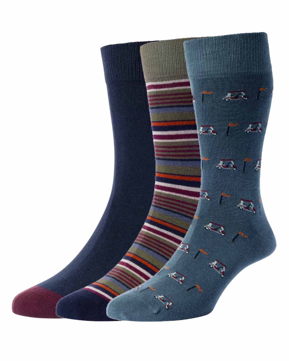 Slate Blue coloured HJ Hall Mens Golf 3 Pair Pack Socks on white background