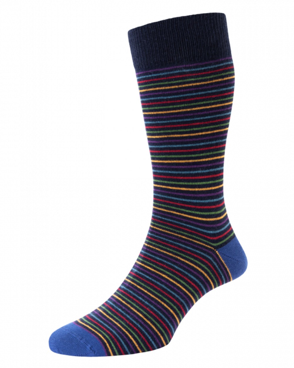 Navy Mix coloured HJ Hall Mens Mini Argyle & Stripe Cotton Rich Socks on white background