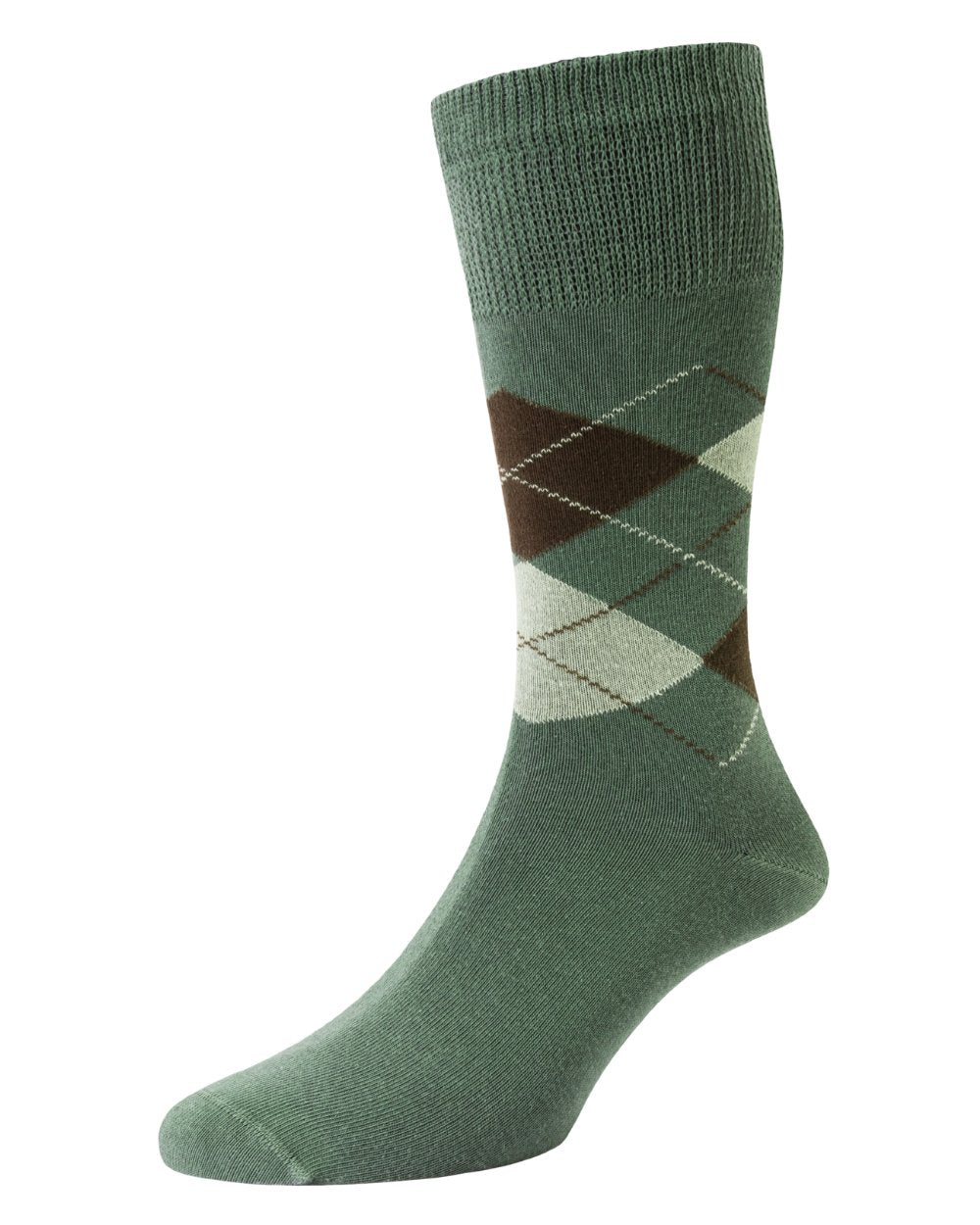 Olive coloured HJ Hall Mens Organic Cotton Comfort Top Socks on white background