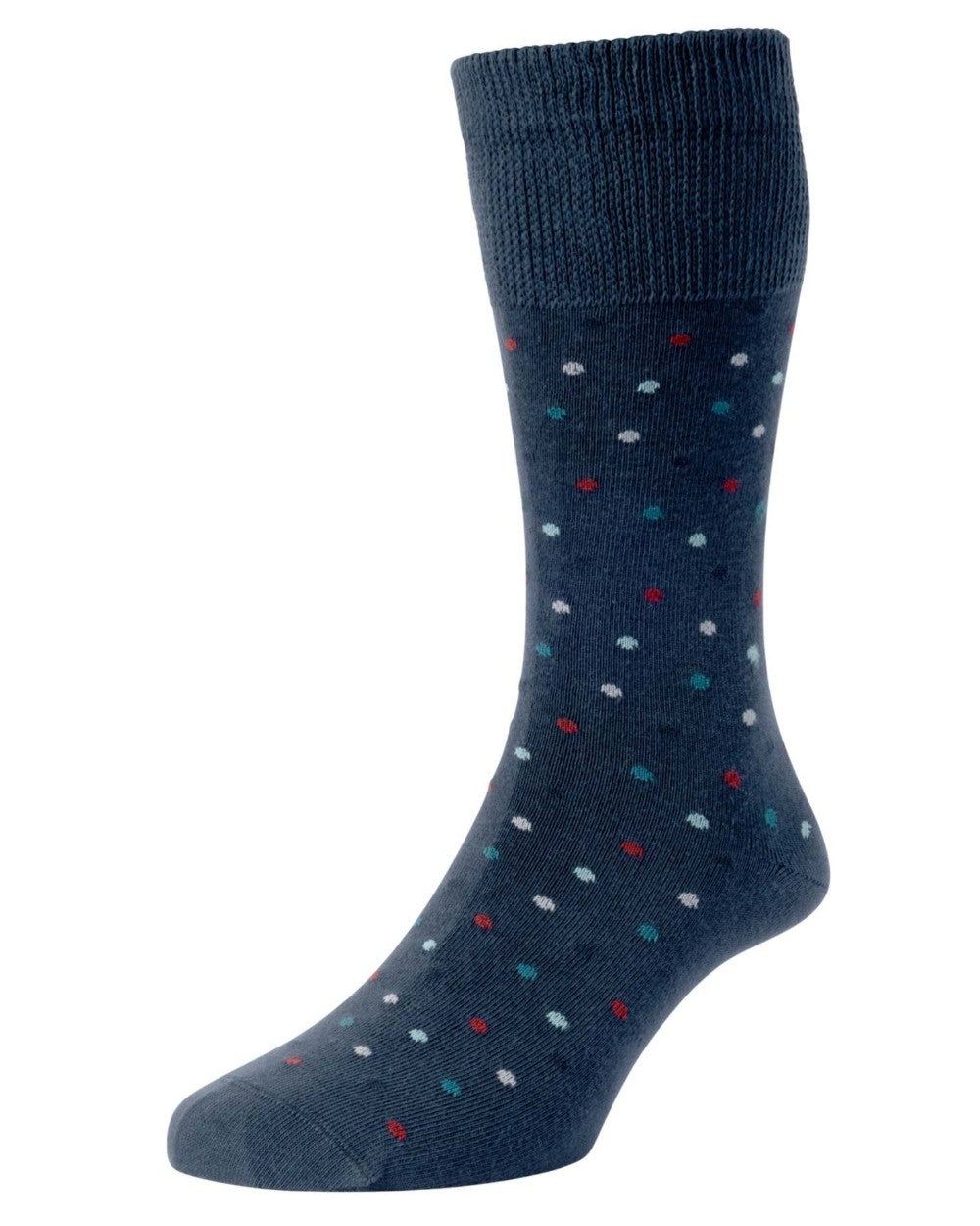 Blue coloured HJ Hall Mini Spot Comfort Top Socks on white background