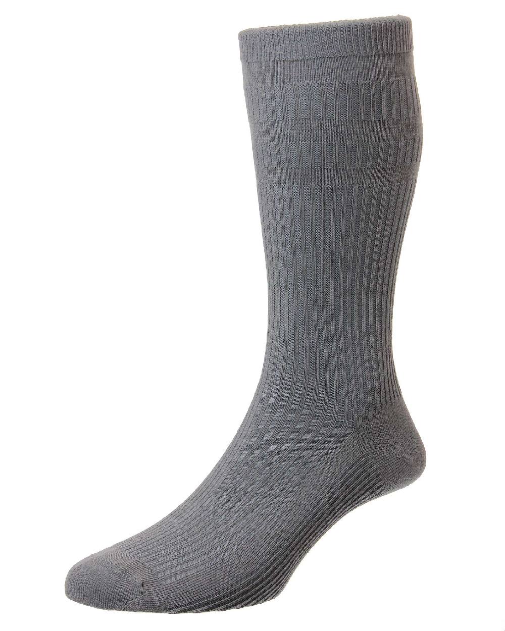 Mid grey coloured HJ Hall Original Cotton Soft Top Socks on white background