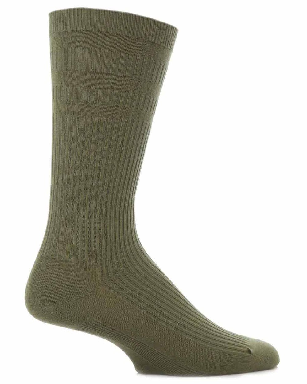 Olive coloured HJ Hall Original Cotton Soft Top Socks on white background