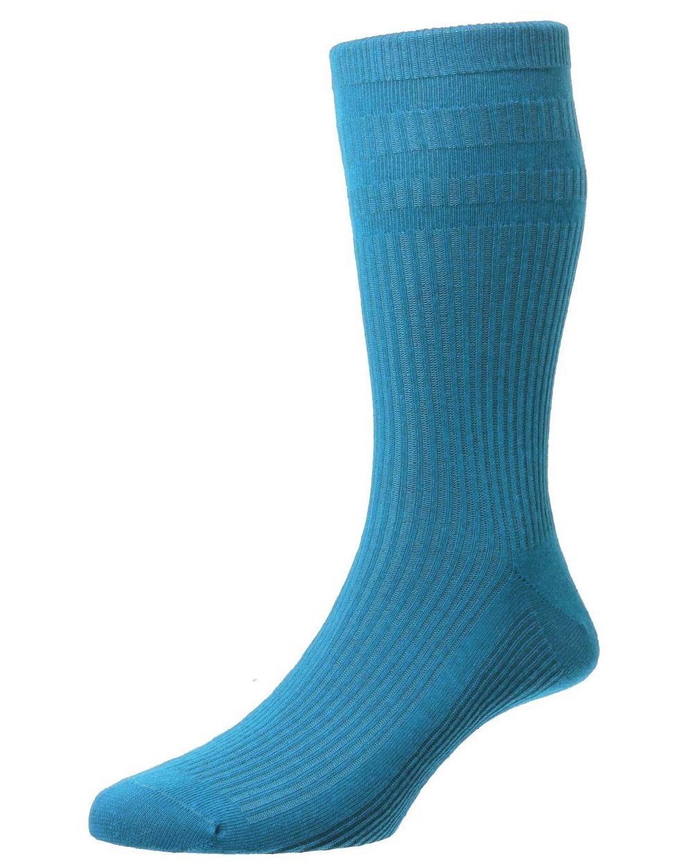 Peacock coloured HJ Hall Original Cotton Soft Top Socks on white background
