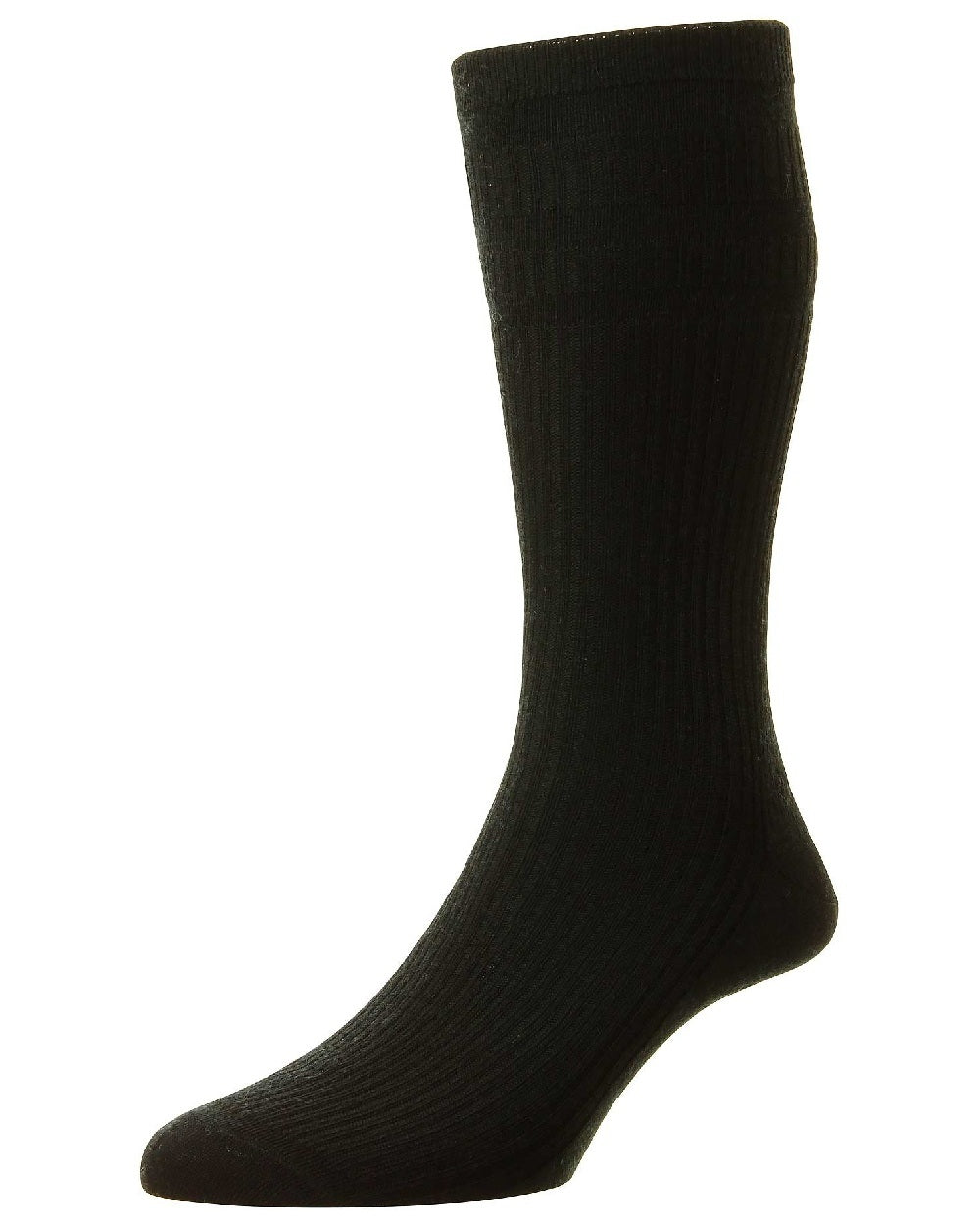 Black coloured HJ Hall Original Wool Soft Top Socks on white background