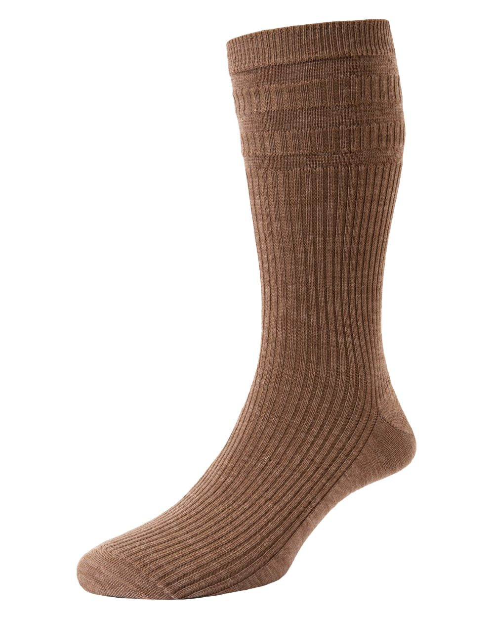 Camel coloured HJ Hall Original Wool Soft Top Socks on white background