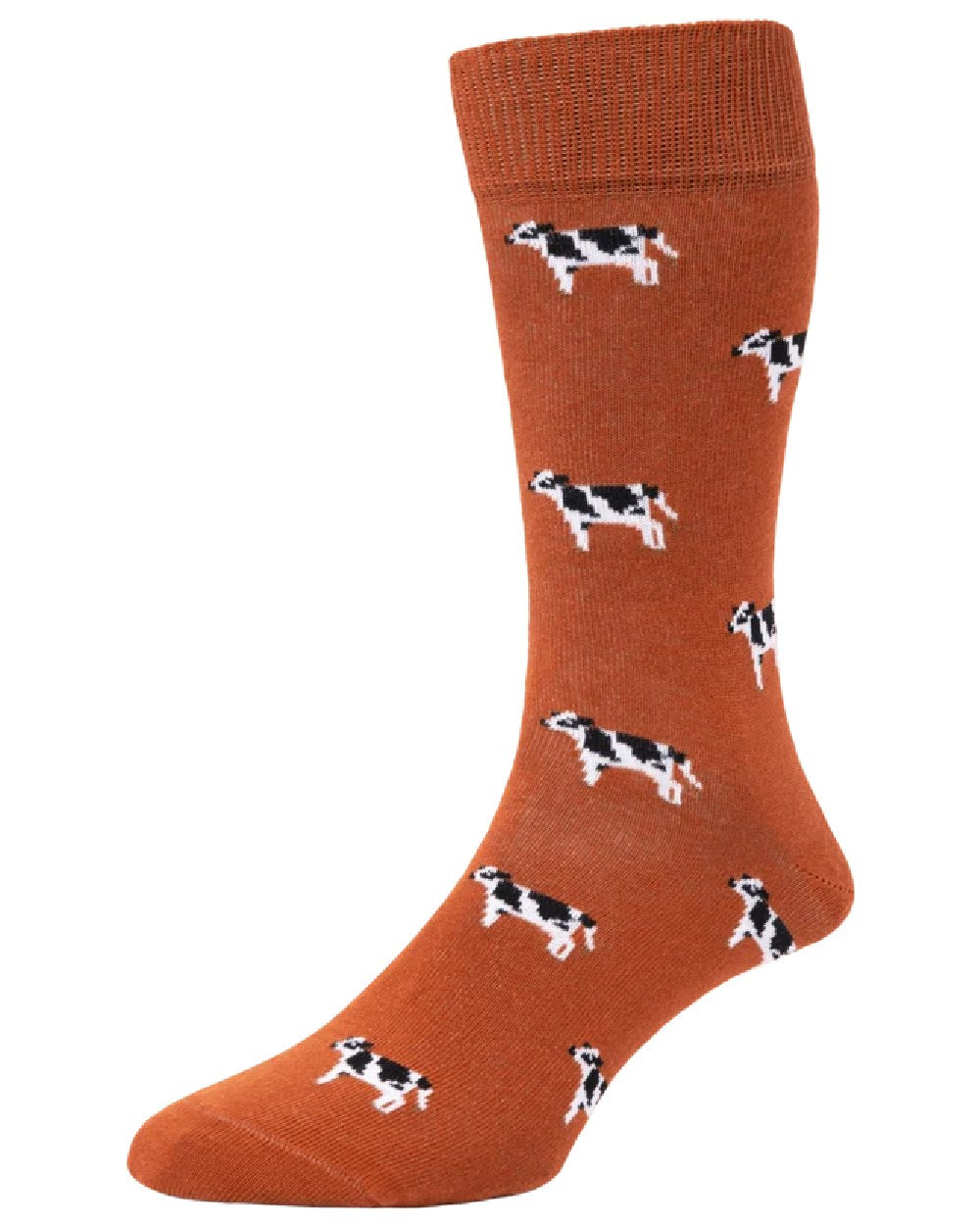 Russet coloured HJ Hall Cow Motif Cotton Rich Socks on white background