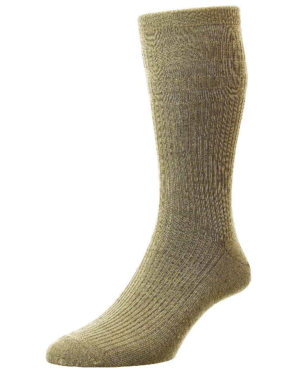 Taupe coloured HJ Hall Original Wool Soft Top Socks on white background