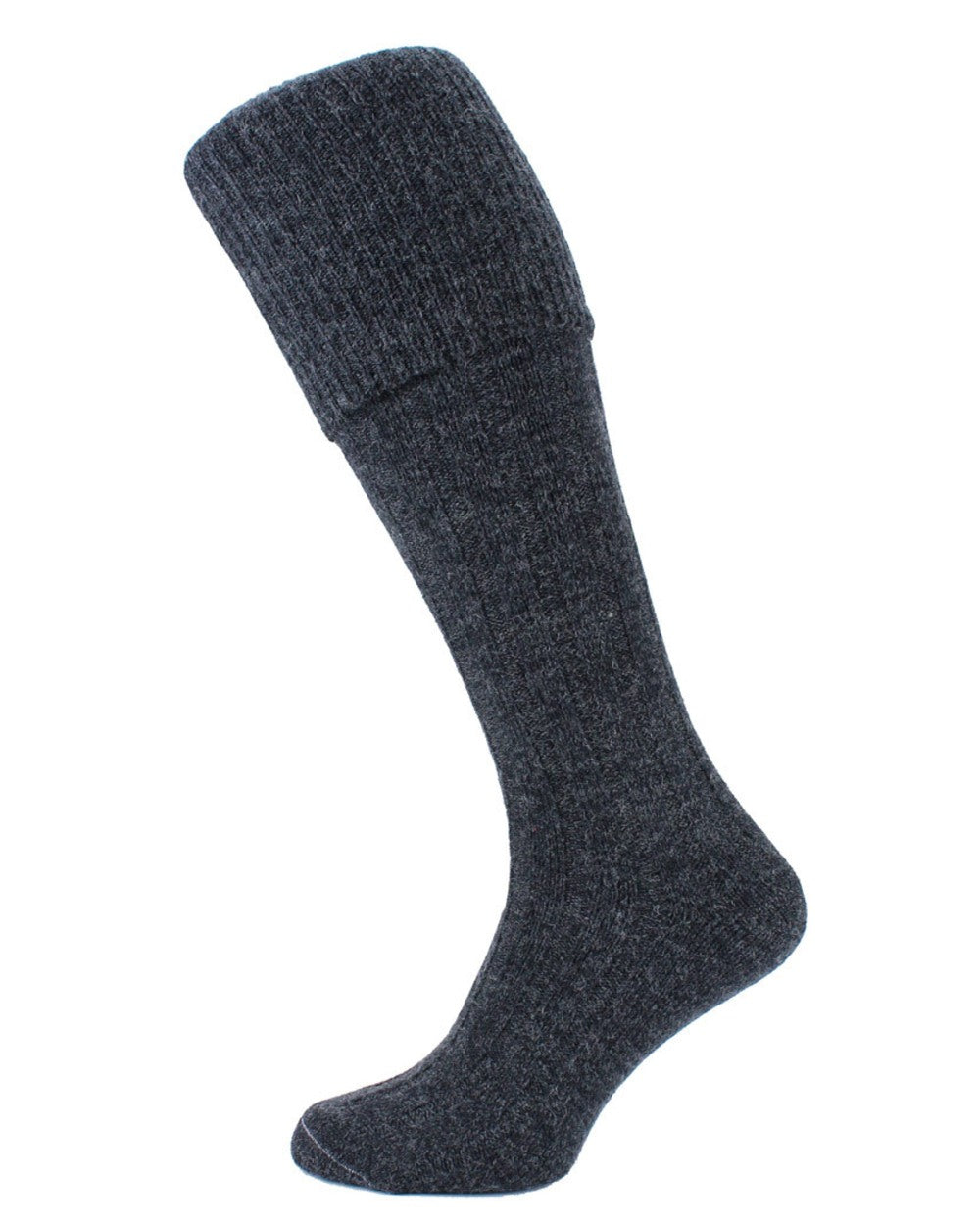 Charcoal coloured HJ Hall Ribbed Stripe Economy Kilt Socks on white background