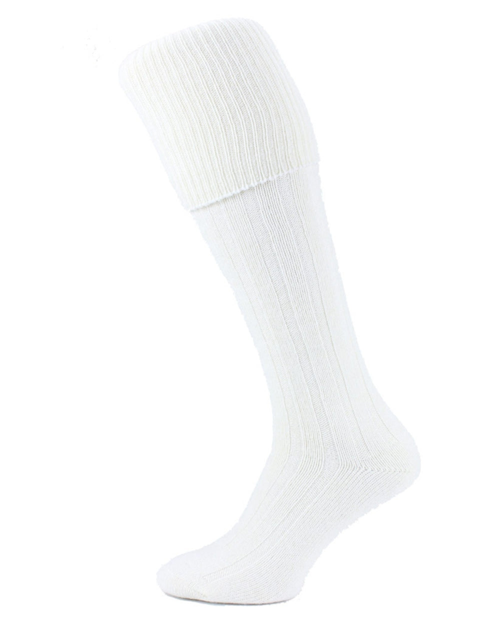 Ecru coloured HJ Hall Ribbed Stripe Economy Kilt Socks on white background